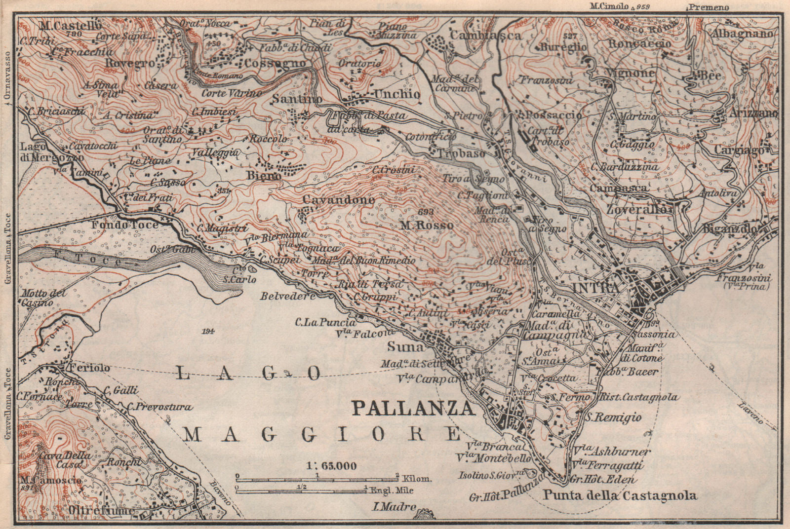 PALLANZA ENVIRONS. Verbania. Intra Unchio. Italy mappa. BAEDEKER 1897 old